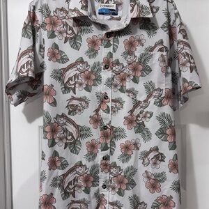 Magellan Outdoors Fish Bass Floral Button-Down Shirt - White Pink and Green